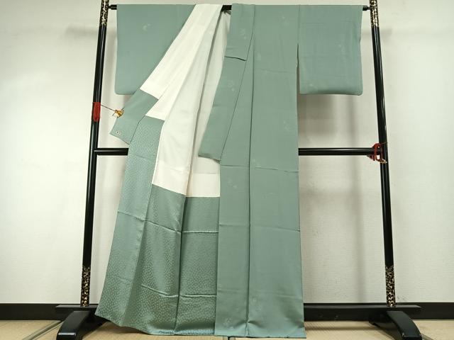 平和屋着物●本加賀友禅作家 柿本市郎監修 色無地 草花地紋 錆青磁色 三越扱い 正絹 逸品 AABI9411fy