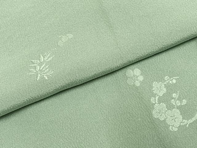 平和屋着物●本加賀友禅作家 柿本市郎監修 色無地 草花地紋 錆青磁色 三越扱い 正絹 逸品 AABI9411fy