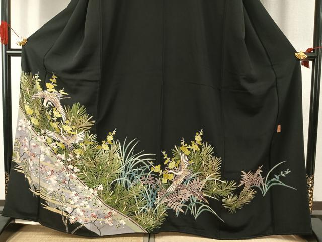 平和屋着物●本加賀友禅作家 稲手明仁 黒留袖 花鳥文 三越扱い 正絹 逸品 AABI9412fy