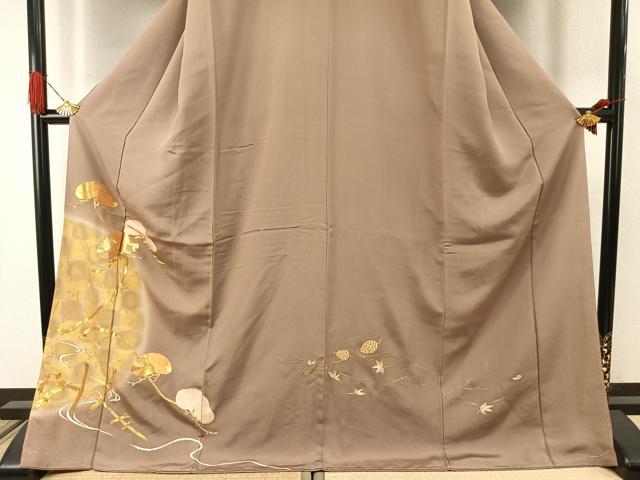 平和屋着物●豪華色留袖 駒刺繍 枝松文 金彩 ロング丈 正絹 逸品 AABI9416fy