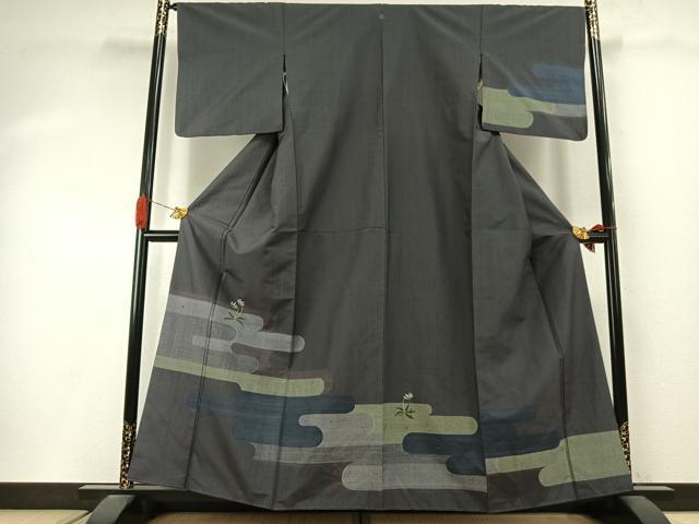 平和屋着物●訪問着 紬地 霞取り花文 正絹 逸品 AABI9420fy