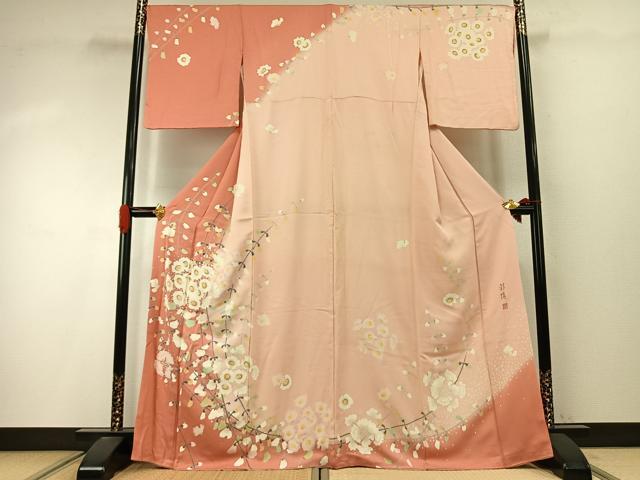 平和屋着物●訪問着 友禅 作家物 枝花文 暈し染め 正絹 逸品 AABI9422fy