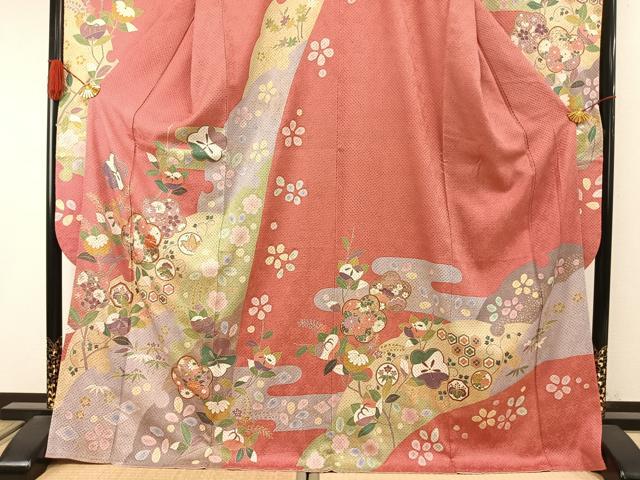 平和屋着物●豪華振袖 駒刺繍 絞り 花蝶文 金彩 正絹 逸品 AABI9432fy