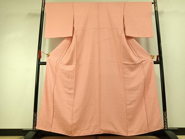 平和屋着物●上質な色無地 草花地紋 珊瑚色 正絹 逸品 未使用 AABI9434fy