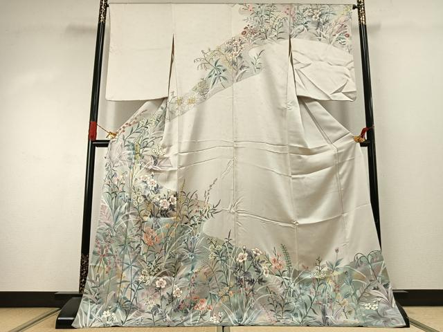 平和屋着物●訪問着 手描き 草花文 金彩 ロング丈 正絹 逸品 AABI9435fy