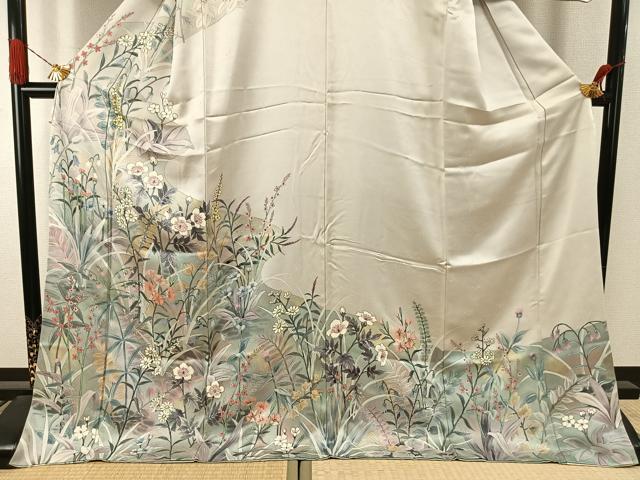 平和屋着物●訪問着 手描き 草花文 金彩 ロング丈 正絹 逸品 AABI9435fy