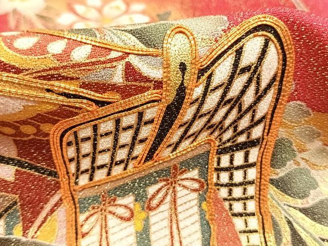 平和屋着物●豪華振袖 駒刺繍 御所車花文 暈し染め 金彩 金通し地 正絹 逸品 AABI9438fy