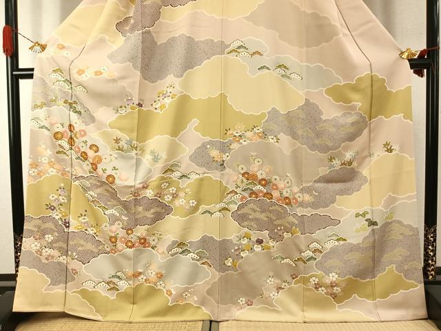 平和屋着物●訪問着 駒刺繍 雲取り花文 金彩 正絹 逸品 AABI9446fy
