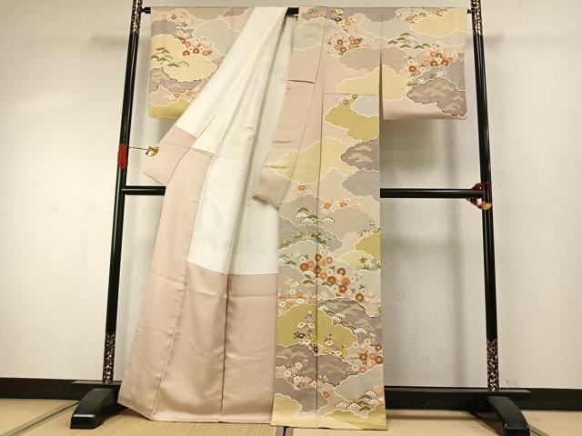 平和屋着物●訪問着 駒刺繍 雲取り花文 金彩 正絹 逸品 AABI9446fy