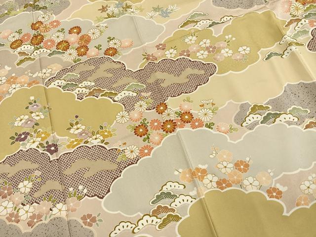平和屋着物●訪問着 駒刺繍 雲取り花文 金彩 正絹 逸品 AABI9446fy