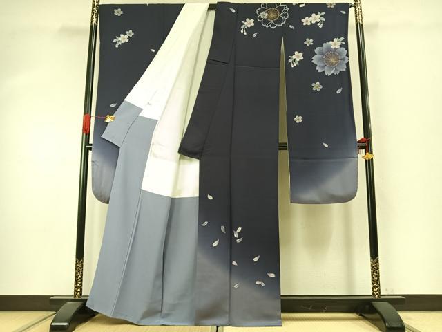 平和屋着物●豪華振袖 舞桜文 暈し染め 正絹 逸品 AABI9453fy
