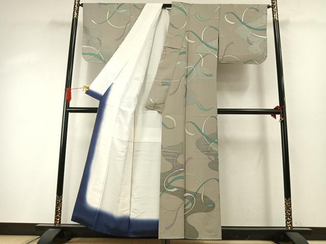 平和屋着物●上質な小紋 地紋起こし 抽象文様 正絹 逸品 未使用 AABI9457fy