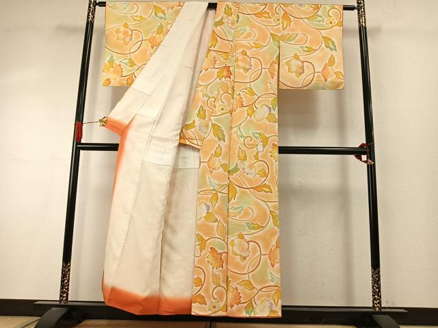 平和屋着物●上質な小紋 地紋起こし 花唐草文 正絹 逸品 AABI9458fy