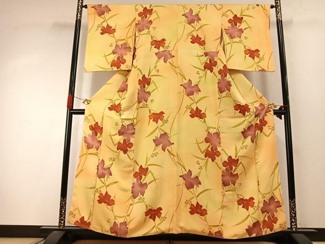 平和屋着物●上質な小紋 地紋起こし 草花文 正絹 逸品 AABI9460fy