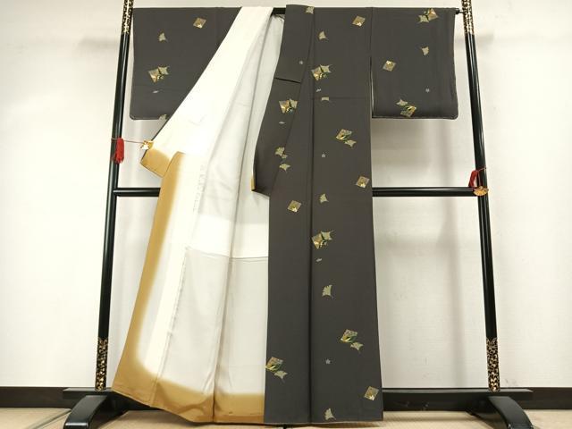 平和屋着物●上質な小紋 銀杏 色紙花文 金彩 正絹 逸品 未使用 AABI9461fy