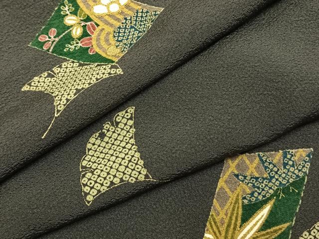 平和屋着物●上質な小紋 銀杏 色紙花文 金彩 正絹 逸品 未使用 AABI9461fy