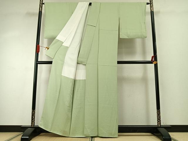 平和屋着物●本加賀友禅作家 毎田仁郎監修 色無地 草花地紋 若芽色 正絹 逸品 AABI9462fy
