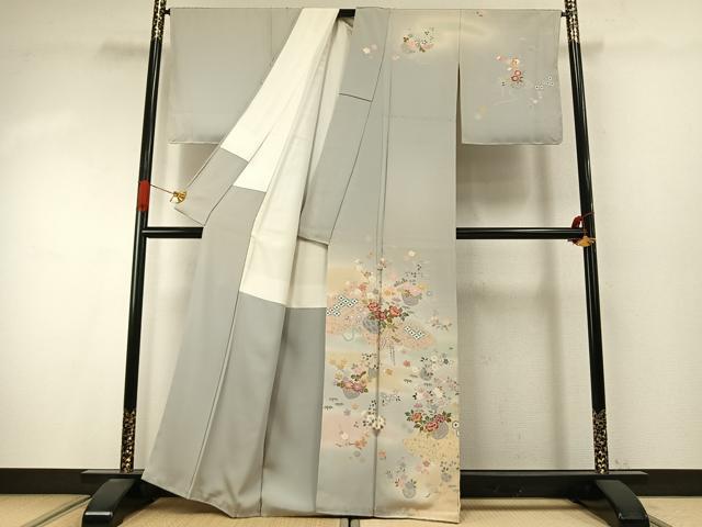 平和屋着物●訪問着 友禅 作家物 草花文 暈し染め 金彩 正絹 逸品 AABI9463fy