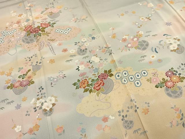 平和屋着物●訪問着 友禅 作家物 草花文 暈し染め 金彩 正絹 逸品 AABI9463fy