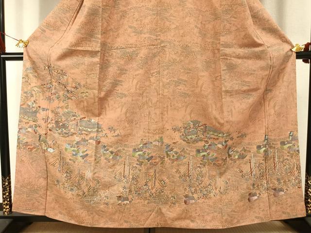 平和屋着物●訪問着 紬地 刺繍 花鳥文 正絹 逸品 AABI9472fy
