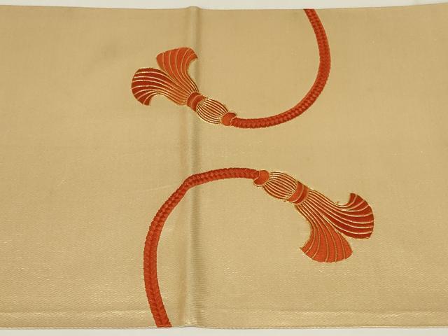 平和屋着物◎太鼓柄袋帯 駒刺繍 鏡裏花文 金糸 正絹 逸品 AABI9502ou