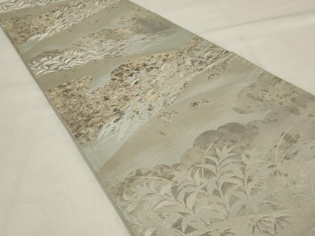 平和屋着物◎六通柄袋帯 雲取り草花文 銀糸 正絹 逸品 AABI9513ou