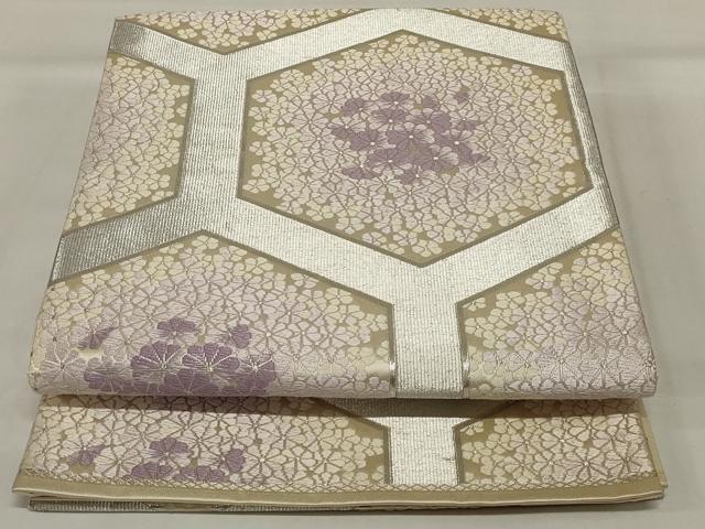 平和屋着物◎六通柄袋帯 唐織 花亀甲文 銀糸 正絹 逸品 AABI9515ou
