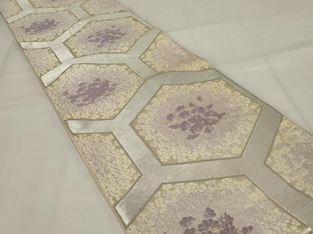 平和屋着物◎六通柄袋帯 唐織 花亀甲文 銀糸 正絹 逸品 AABI9515ou