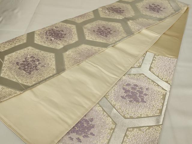 平和屋着物◎六通柄袋帯 唐織 花亀甲文 銀糸 正絹 逸品 AABI9515ou