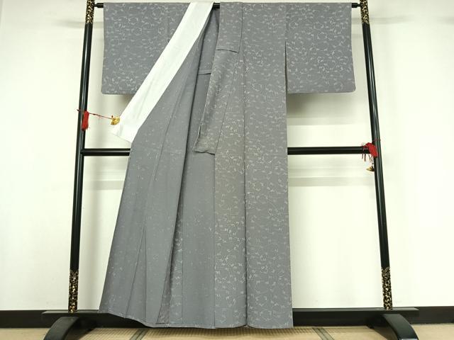平和屋着物▽上質な小紋 単衣 草葉文 正絹 逸品 AABI9521jh