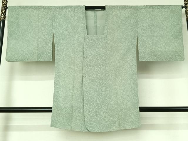 平和屋着物▽道行コート スリーシーズン 春夏秋 塵除け 葉尽くし紋紗 千草鼠色 正絹 逸品 AABI9522jh