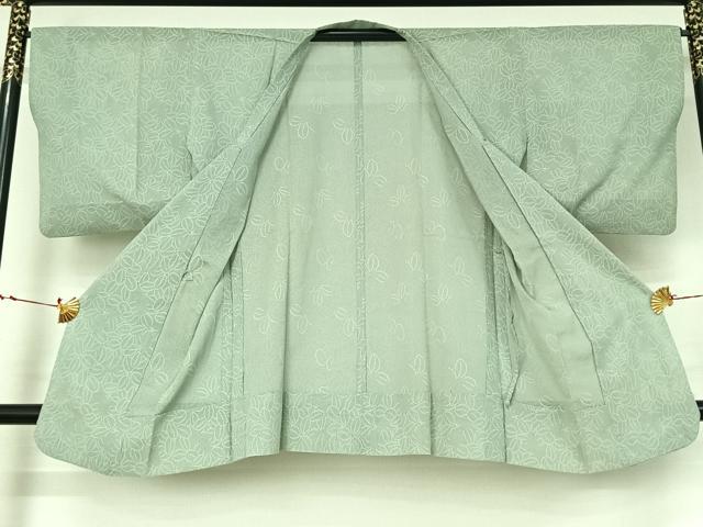 平和屋着物▽道行コート スリーシーズン 春夏秋 塵除け 葉尽くし紋紗 千草鼠色 正絹 逸品 AABI9522jh