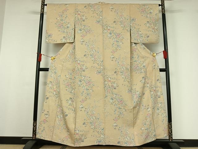 平和屋着物▽上質な小紋 単衣 友禅 枝花文 正絹 逸品 AABI9524jh
