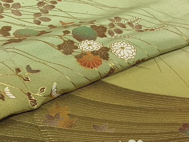 平和屋着物▽訪問着 単衣 流水花文 暈し染め 金彩 ロング丈 正絹 逸品 AABI9529jh