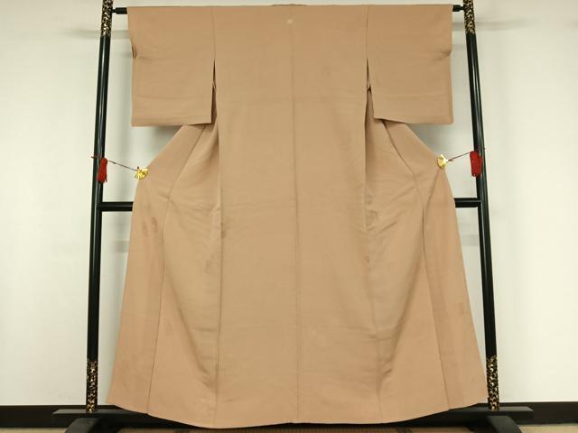 平和屋着物▽上質な色無地 単衣 貝桶松葉地紋 人色 正絹 逸品 AABI9541jh