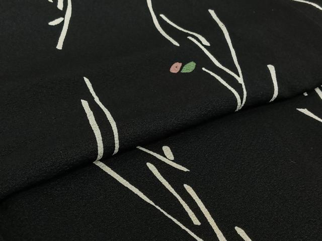 平和屋着物▽上質な小紋 単衣 枝葉文 黒地 正絹 逸品 AABI9545jh