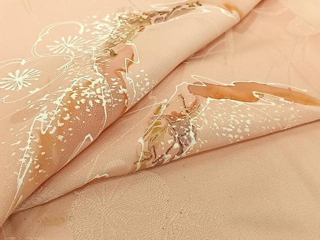平和屋着物▽上質な小紋 単衣 地紋起こし 舞花文 正絹 逸品 AABI9548jh