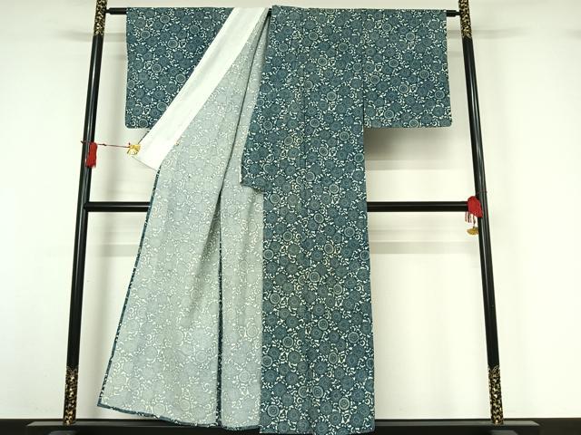 平和屋着物▽上質な小紋 単衣 型染め 花唐草文 高島屋扱い 正絹 逸品 AABI9550jh
