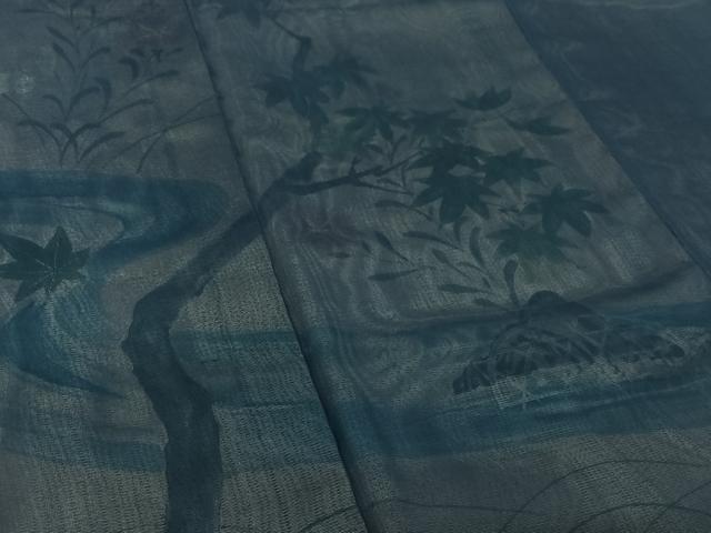 平和屋着物▽訪問着 無双 紗袷 紗×絽 手描き 流水花蝶文 正絹 逸品 AABI9560jh