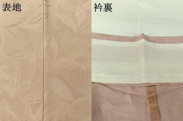 平和屋着物▽上質な色無地 単衣 草葉地紋 薄桜色 正絹 逸品 AABI9564jh