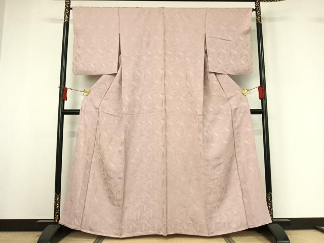 平和屋着物▽上質な色無地 単衣 草葉地紋 薄桜色 正絹 逸品 AABI9564jh