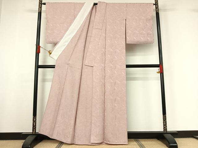 平和屋着物▽上質な色無地 単衣 草葉地紋 薄桜色 正絹 逸品 AABI9564jh
