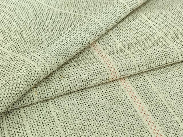 平和屋着物▽本塩沢 単衣 110亀甲 変わり縞 正絹 逸品 AABI9566jh