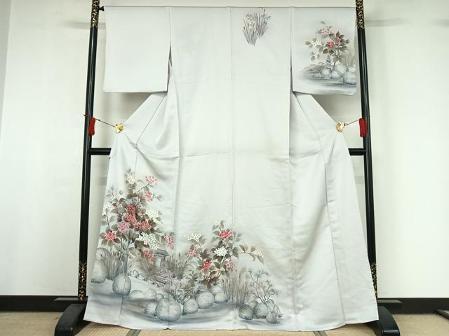 平和屋着物▽訪問着 単衣 手描き 風景花文 暈し染め 正絹 逸品 AABI9570jh