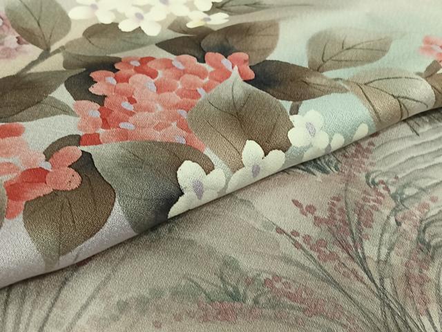 平和屋着物▽訪問着 単衣 手描き 風景花文 暈し染め 正絹 逸品 AABI9570jh