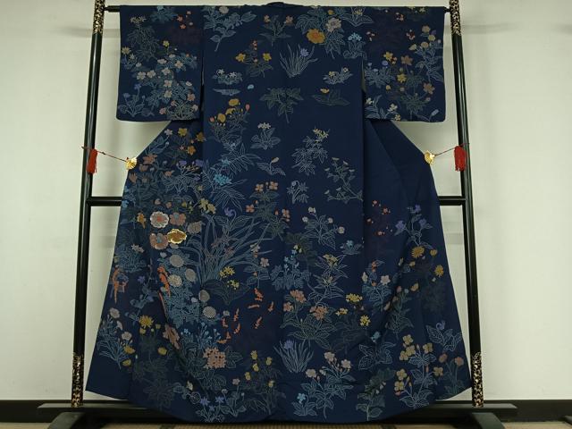 平和屋着物▽訪問着 単衣 刺繍 草花文 正絹 逸品 AABI9571jh