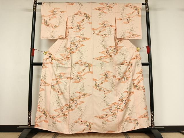 平和屋着物▽上質な小紋 単衣 草花文 暈し染め 金彩 正絹 逸品 AABI9573jh