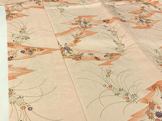 平和屋着物▽上質な小紋 単衣 草花文 暈し染め 金彩 正絹 逸品 AABI9573jh