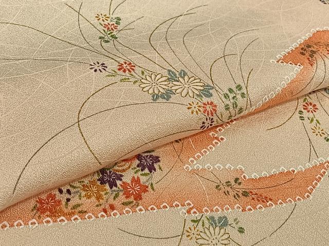 平和屋着物▽上質な小紋 単衣 草花文 暈し染め 金彩 正絹 逸品 AABI9573jh