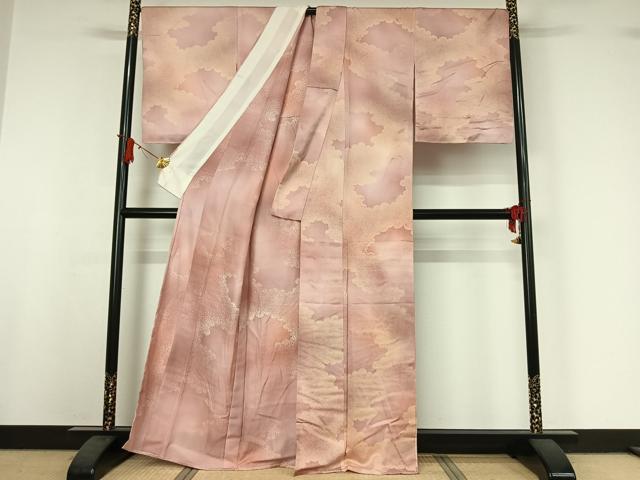 平和屋着物▽上質な小紋 単衣 雲取り文 暈し染め 正絹 逸品 AABI9576jh